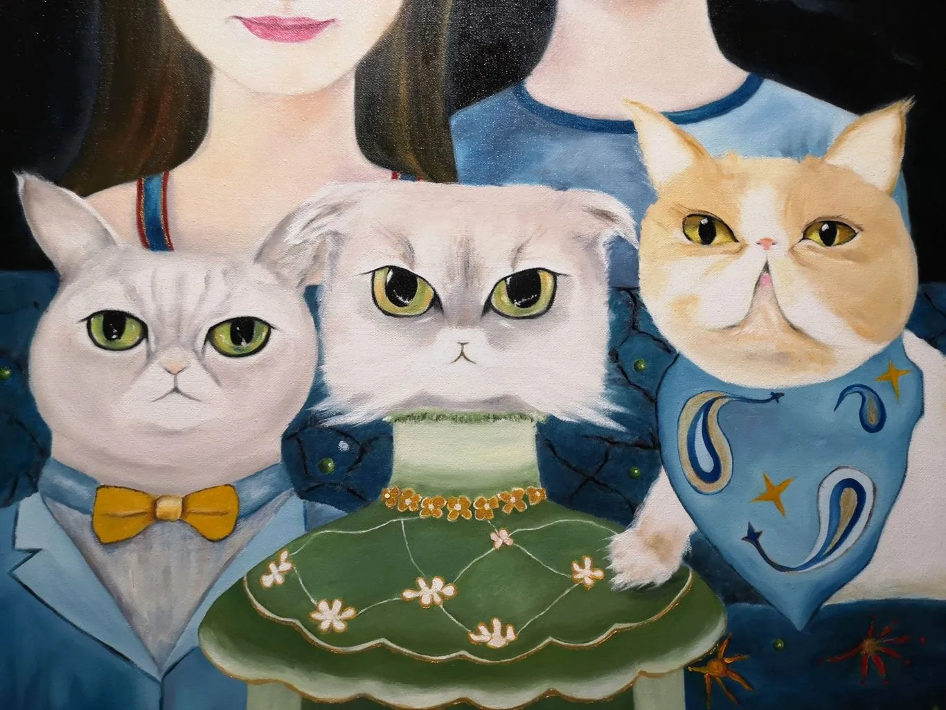 咪欧哆啦静香|猫咪和人油画创作