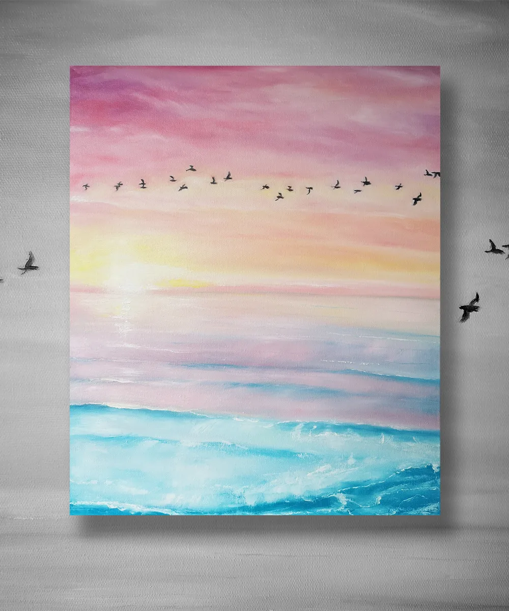 海平线上鸟飞过｜油画